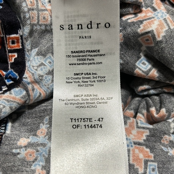 Sandro Paris Shirt Lamaar Printed Tie Front Quilt Print Top Blouse Sz M - Picture 10 of 13